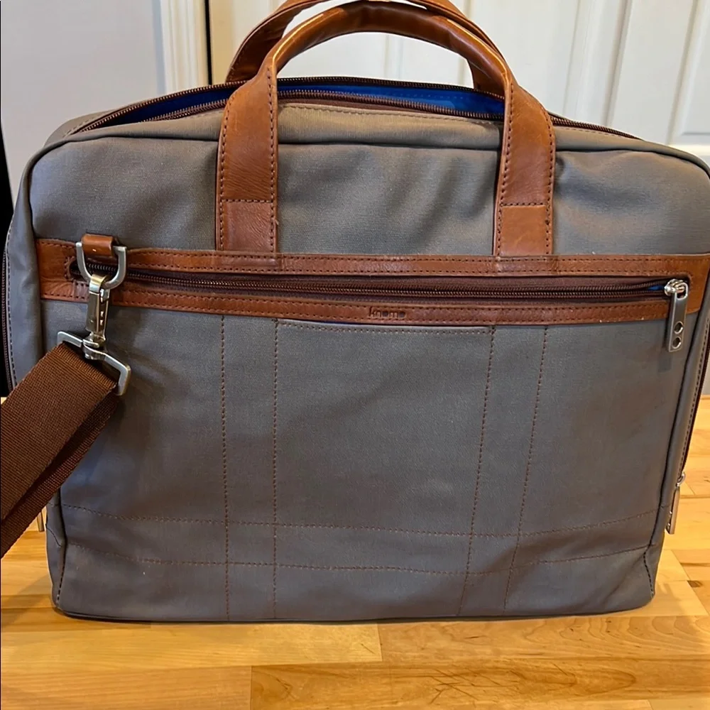 Knomo Brown and Gray Professional Briefcase with Leather Accents